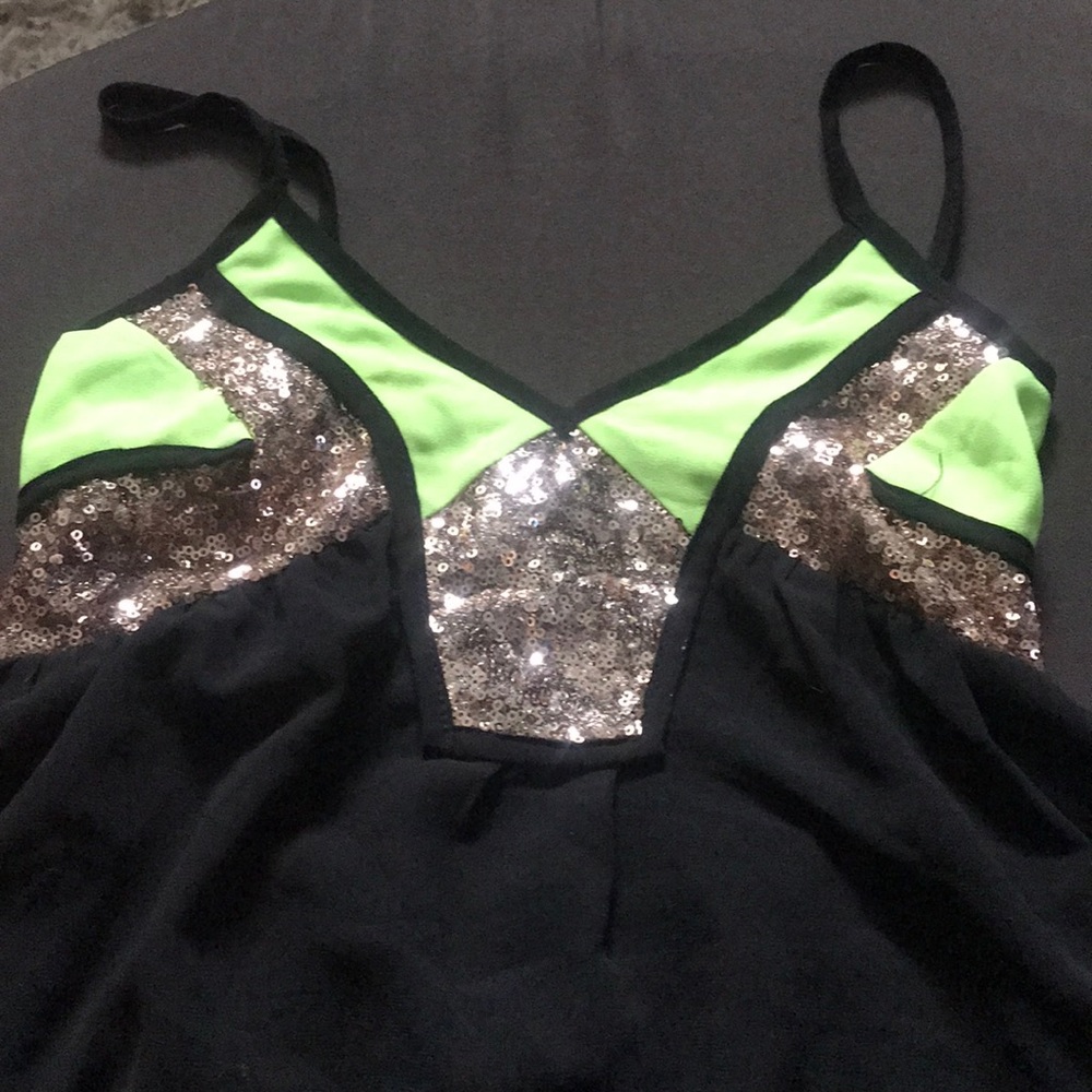Black, green & gold dress